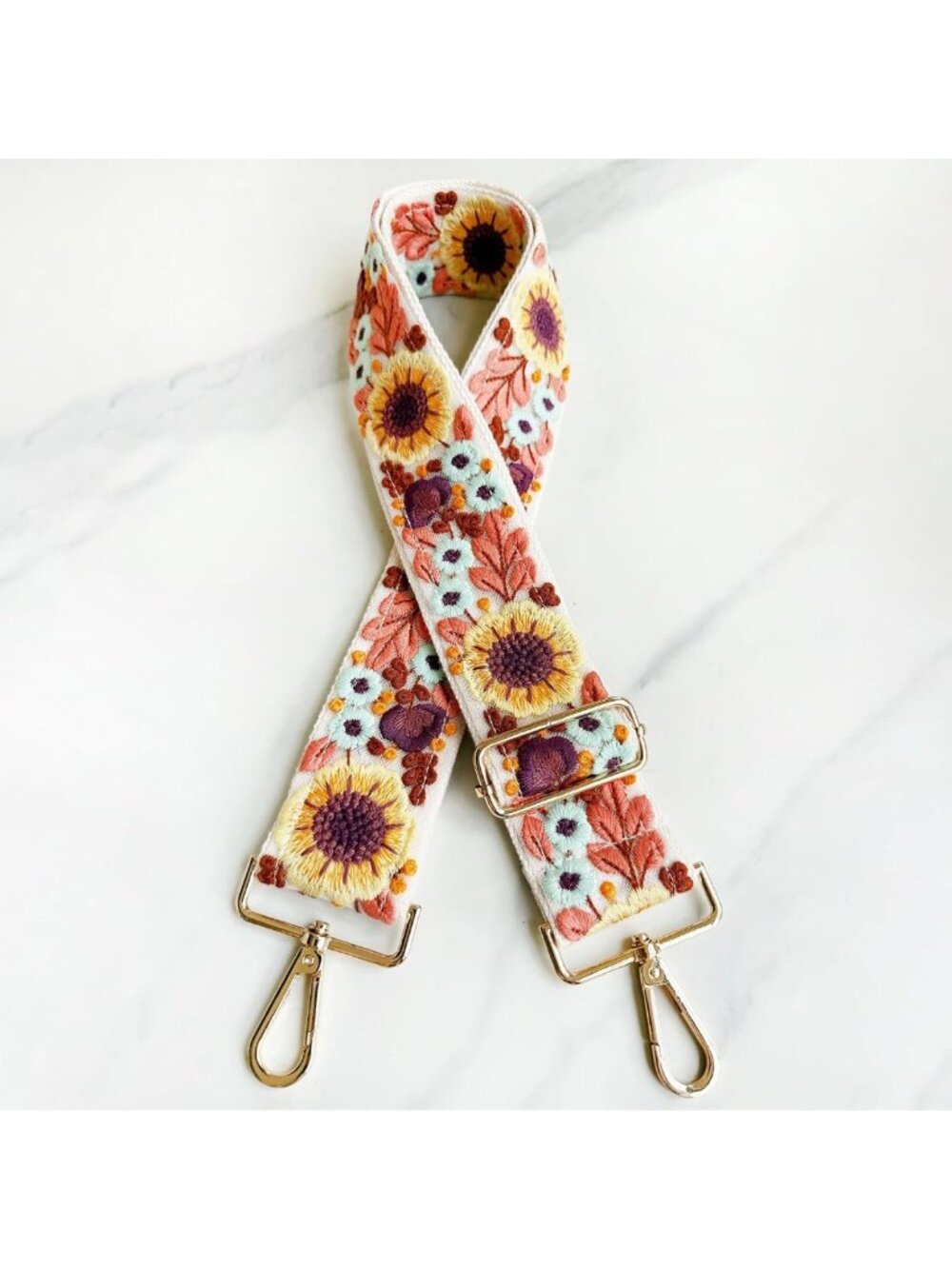 Adjustable Embroidery Flower Crossbody Purse Strap - Wide Shoulder Handbag Strap - Picture 4 of 8